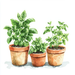 Obraz premium Illustration painted boho style water herbs, basil, oregano