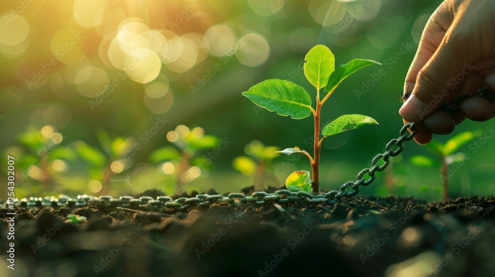 Poster a person planting a tree with chains broken and tered around representing the positive impact of blo