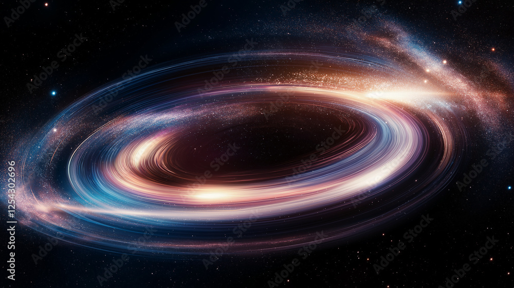 Poster cosmic swirl: a mesmerizing visualization of a black hole, its gravitational pull warping spacetime 