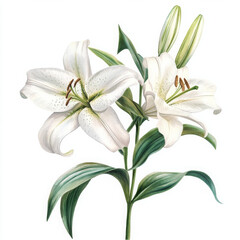 Obraz premium Elegant white lily illustration with botanical serenity and floral grace