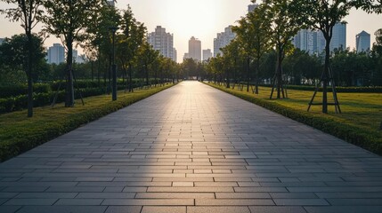 Empty Path Through City Park At Dawn