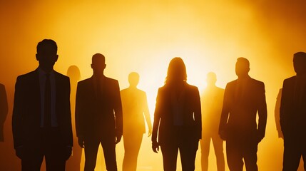 Silhouetted Business People Walking Towards a Bright Light