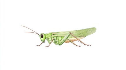 Fototapeta premium Detailed illustration of a green grasshopper showcasing its anatomy against a plain background