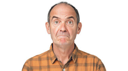 Obraz premium Confused senior man making a face on transparent background