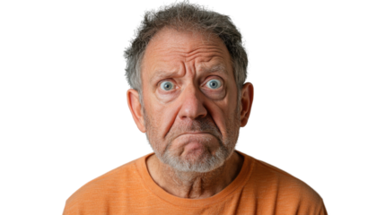 Senior man making grimace with transparent background