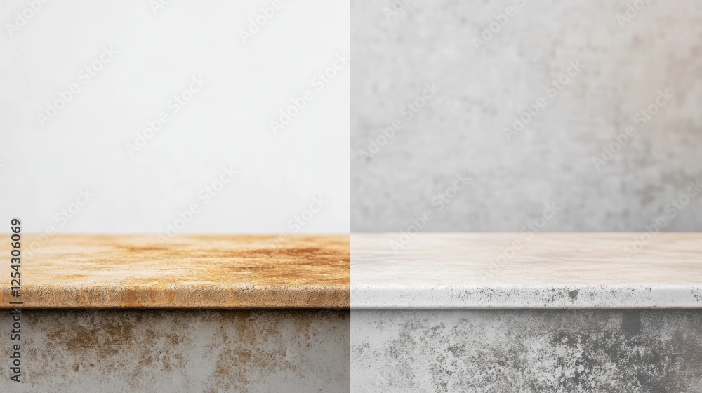 Poster comparison of dusty and clean furniture surfaces highlighting the difference in cleanliness and main