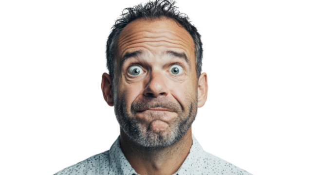 Shocked man with wide eyes and transparent background
