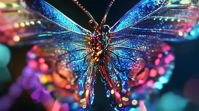 Iridescent Glass Butterfly, vibrant colors, detailed wings.