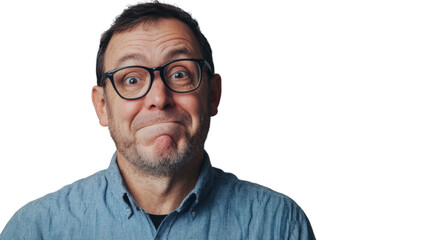 Portrait of a man making a funny face on transparent background