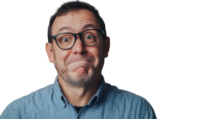 Portrait of a man making a funny face on transparent background
