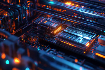 Obraz premium Bitcoin mining server farm with high-performance GPUs and advanced cooling systems for cryptocurrency processing