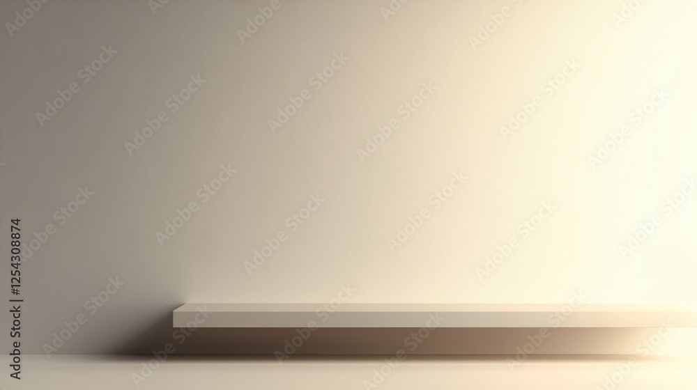 Poster Solid color background with a minimalistic shelf at the bottom creating an elegant and simple atmosphere for display. Generative AI