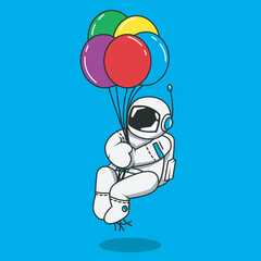 vector illustration of a cute astronaut floating while carrying a balloon
