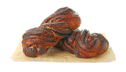 Tasty buns with poppy seeds isolated on white