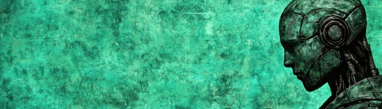 Futuristic robot against teal background