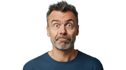 Obraz premium Shocked mature man with transparent background raising eyebrows and opening his mouth