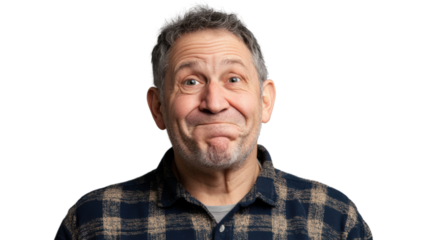 Mature man making grimace with transparent background