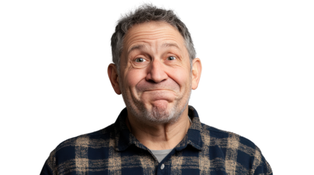 Mature man making grimace with transparent background - Powered by Adobe