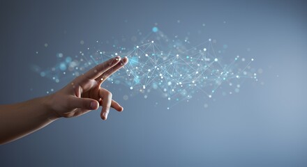 Hand Interacting with Digital Network Connection Technology for Business Solutions