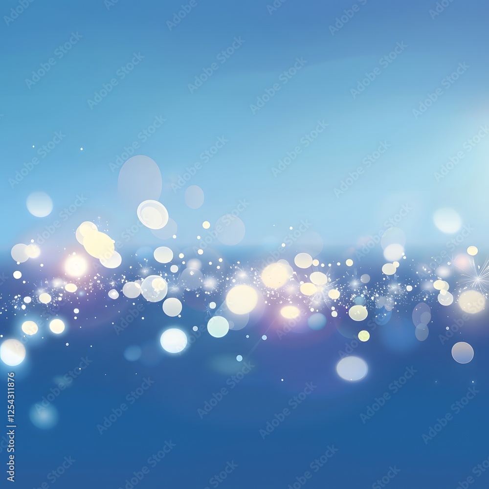 Poster abstract blue background with bokeh lights and sparkles