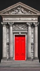 Obraz premium Classic stone doorway with red door, architectural detail, historical entrance