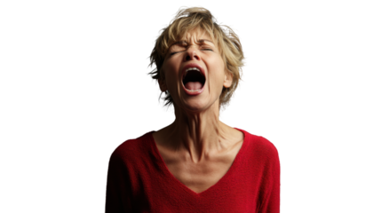Angry senior woman shouting with transparent background