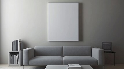 Blank canvas mockup, modern living room, minimalist interior, books, design