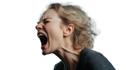 Angry businesswoman shouting with transparent background