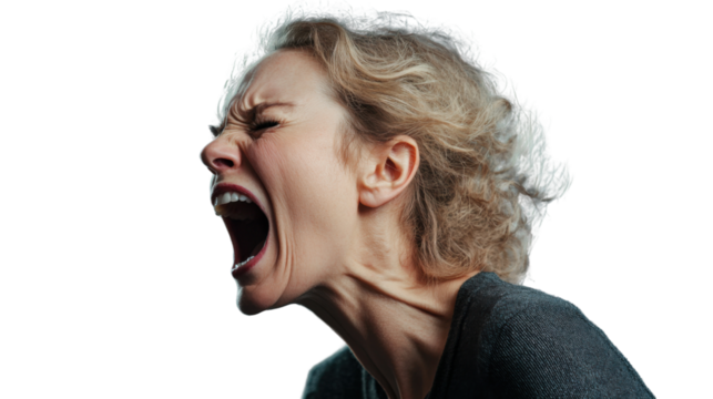 Angry businesswoman shouting with transparent background