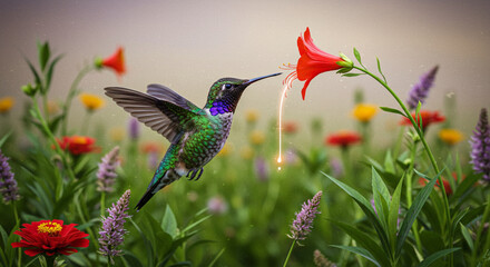 Obraz premium The image shows the hummingbird in its natural habitat, generative Ai