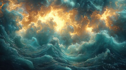 Fototapeta premium Abstract Oceanic Waves with Golden Light