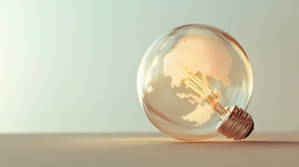 A Transparent Light Bulb with a Glowing World Map Inside