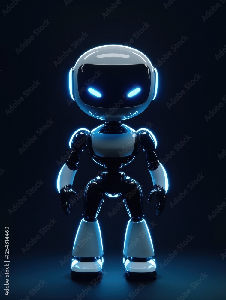 Fototapete glowing humanoid robot with minimalist design illuminated against a dark background. generative ai