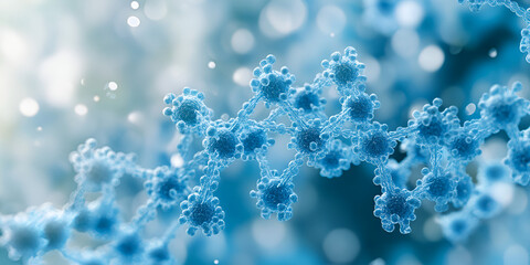 water drops on blue background, Blue Molecular Structure on Abstract Background, Close-Up of Scientific Microscopic Cell Structure