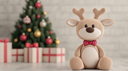 Fototapeta premium Cozy Christmas Scene with Teddy Bear Holiday Cheer & Festive Decorations