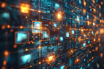 Obraz premium A desolate urban landscape with dilapidated buildings covered in graffiti, overgrown vegetation, and a gloomy sky.