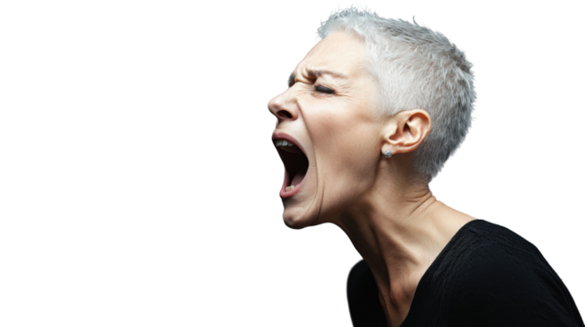 Angry senior woman shouting with transparent background - Powered by Adobe