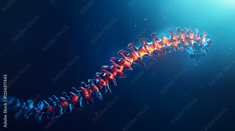 Poster 3d spine rendering with red and blue gradient on dark background