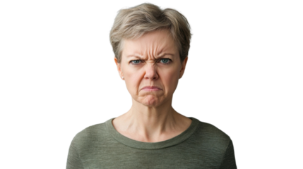 Woman showing disgust and anger on transparent background