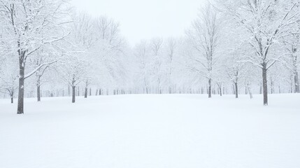 Obraz premium Snowy trees in a park, serene winter landscape, perfect for backgrounds