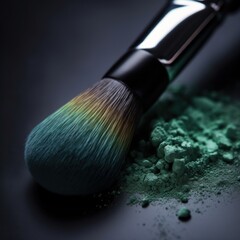 Fototapeta premium High-Quality Makeup Brush Detail Shot on Black Background with Powder