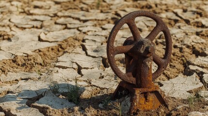 Close-up of a worn water pump highlights urgent water depletion and drought issues