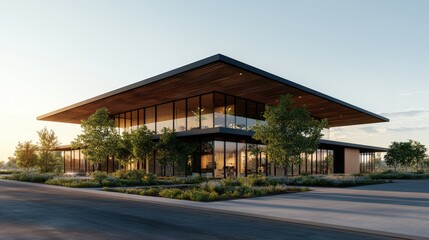 Naklejka premium Modern building design with numerous windows emphasizing sustainable living and ecological solutions