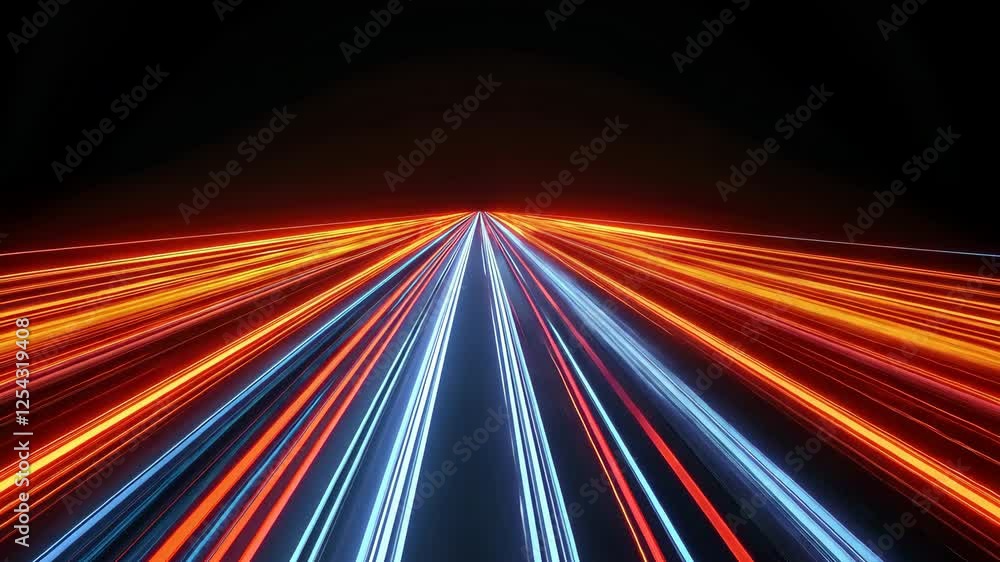 Aufkleber dynamic light trails in motion vibrant, futuristic scene with red and blue streaks converging into d