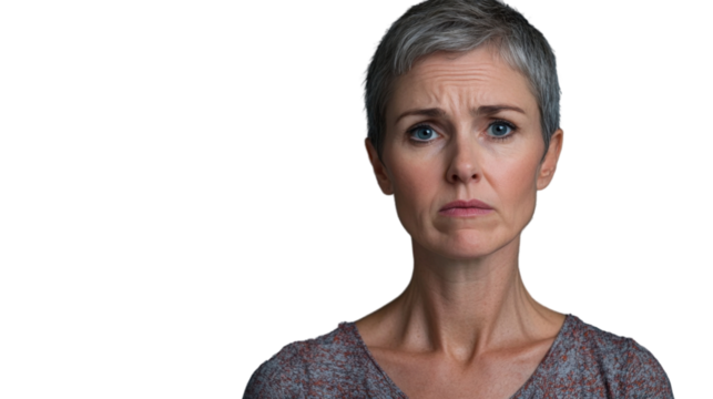 Close-up of sad mature woman with transparent background