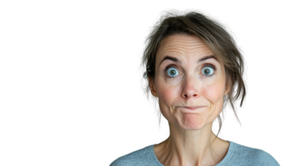 Woman making funny face with transparent background