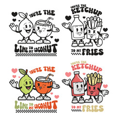 Retro food couple valentines, vintage character, valentines day