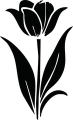 Group of Tulip Flower Silhouette isolated white background. Vector Illustration