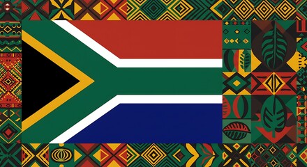 South Africa flag for national independence day banner, colorful background and geometric abstract modern design. South African flag, happy heritage day, or Nelson Mandela day theme, business vector.