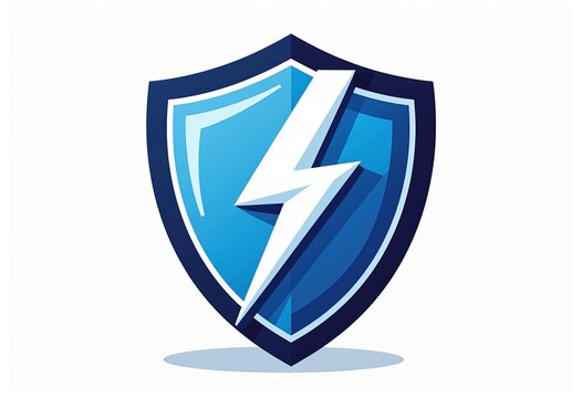 Vector Lightning Protection Icon: Elegant Blue Shield Shape with Transparent Background for Safety, Security, and Technology Visuals.

